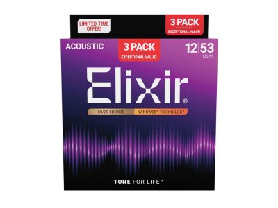 Nanoweb 80/20 Acoustic Guitar Set (12-53) 3 Pack Light | Elixir