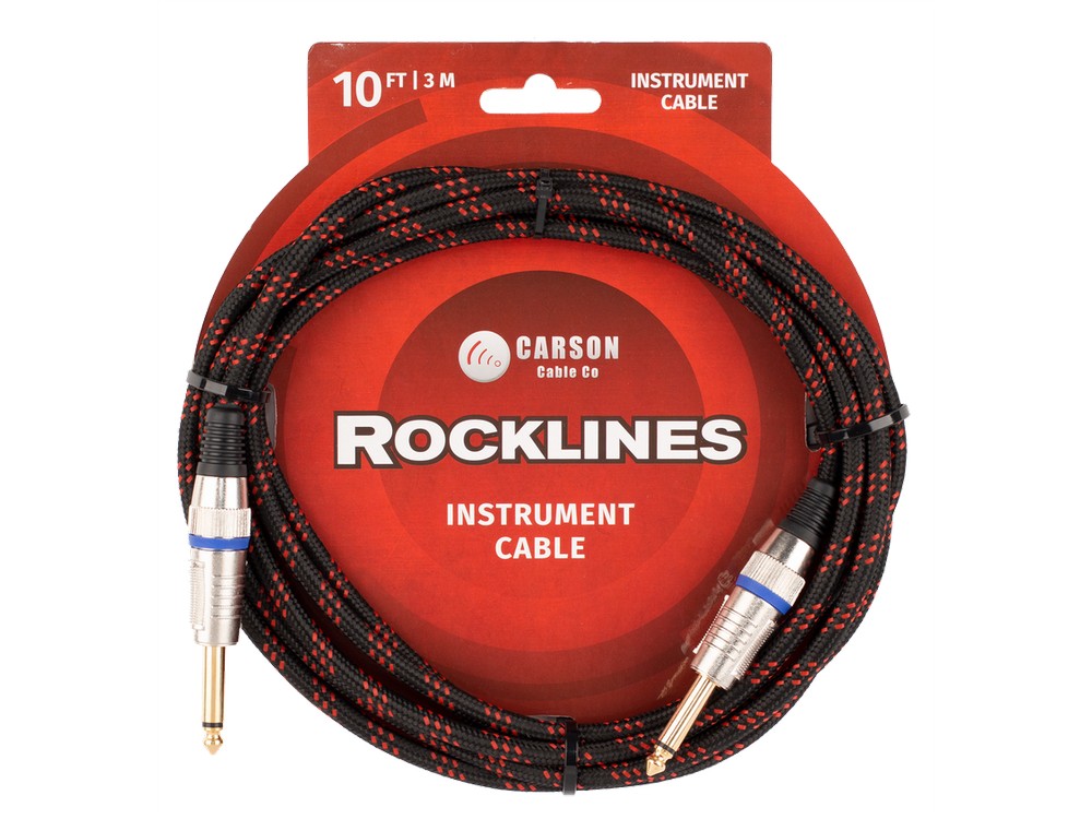 Guitar Cable- Braided, Red, Straight to Straight, 10ft | Carson Rocklines