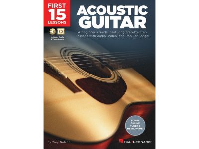 FIRST 15 LESSONS ACOUSTIC GUITAR BK/OLM | Hal Leonard